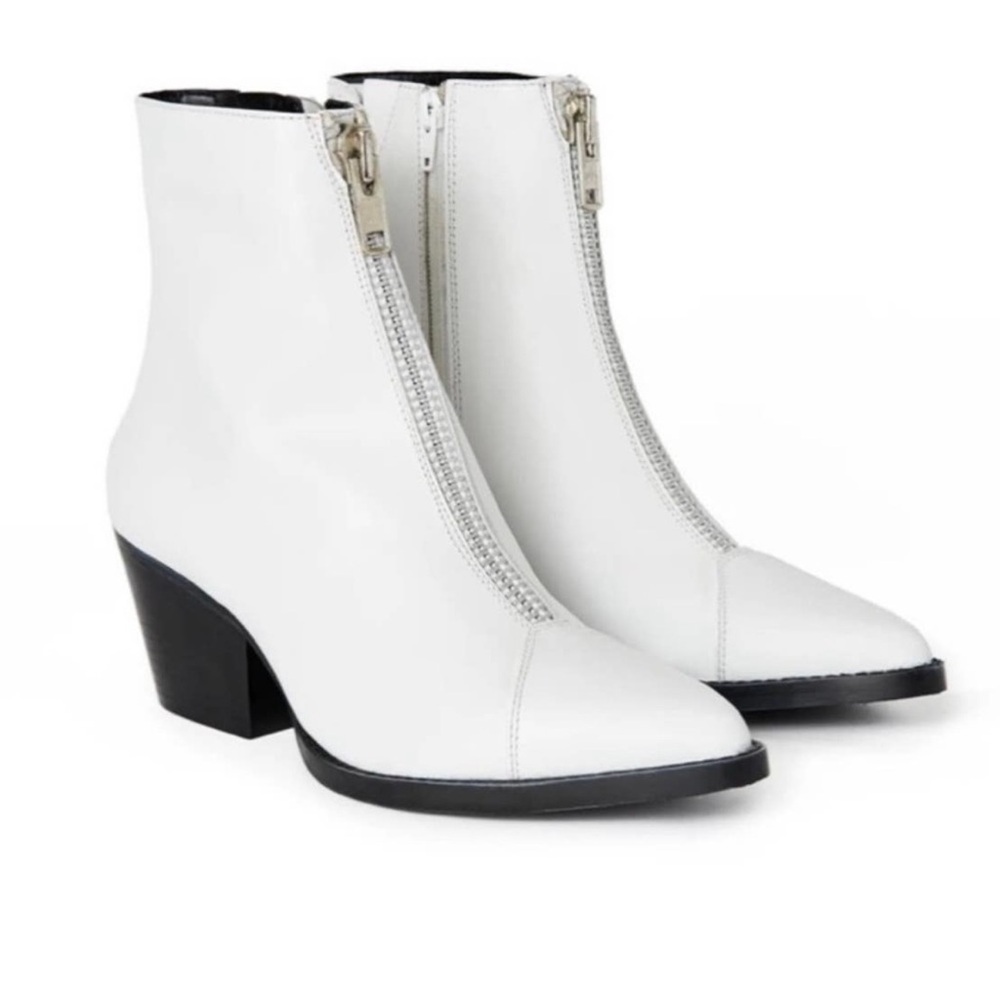 Jeffrey Campbell White Landyn 2 Western Bootie with Front Silver Zip 7.5